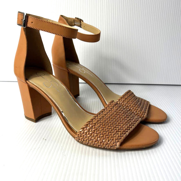 Jessica Simpson Shoes - Women's Jessica Simpson Sherron Leather Ankle Strap Block Heel Sandals Brown 11